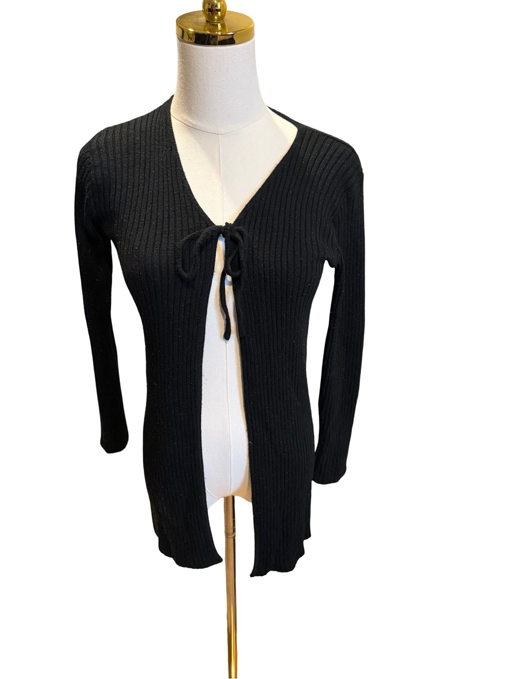 Vintage 90's Black with glitter Ribbed Tie-Front Cardigan Sweater